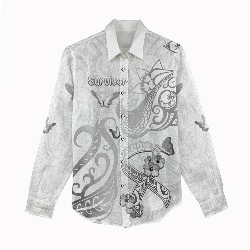 Personalised Brain Cancer Support Women Casual Shirt Ribbon Polynesian Pattern