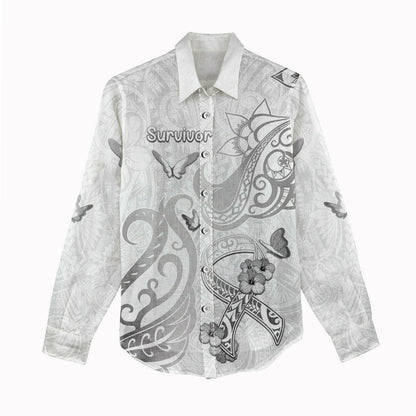 Personalised Brain Cancer Support Women Casual Shirt Ribbon Polynesian Pattern