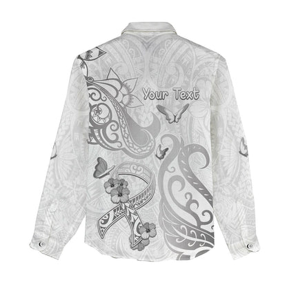 Personalised Brain Cancer Support Women Casual Shirt Ribbon Polynesian Pattern