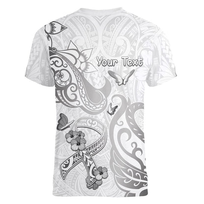 Personalised Brain Cancer Support Women V-Neck T-Shirt Ribbon Polynesian Pattern