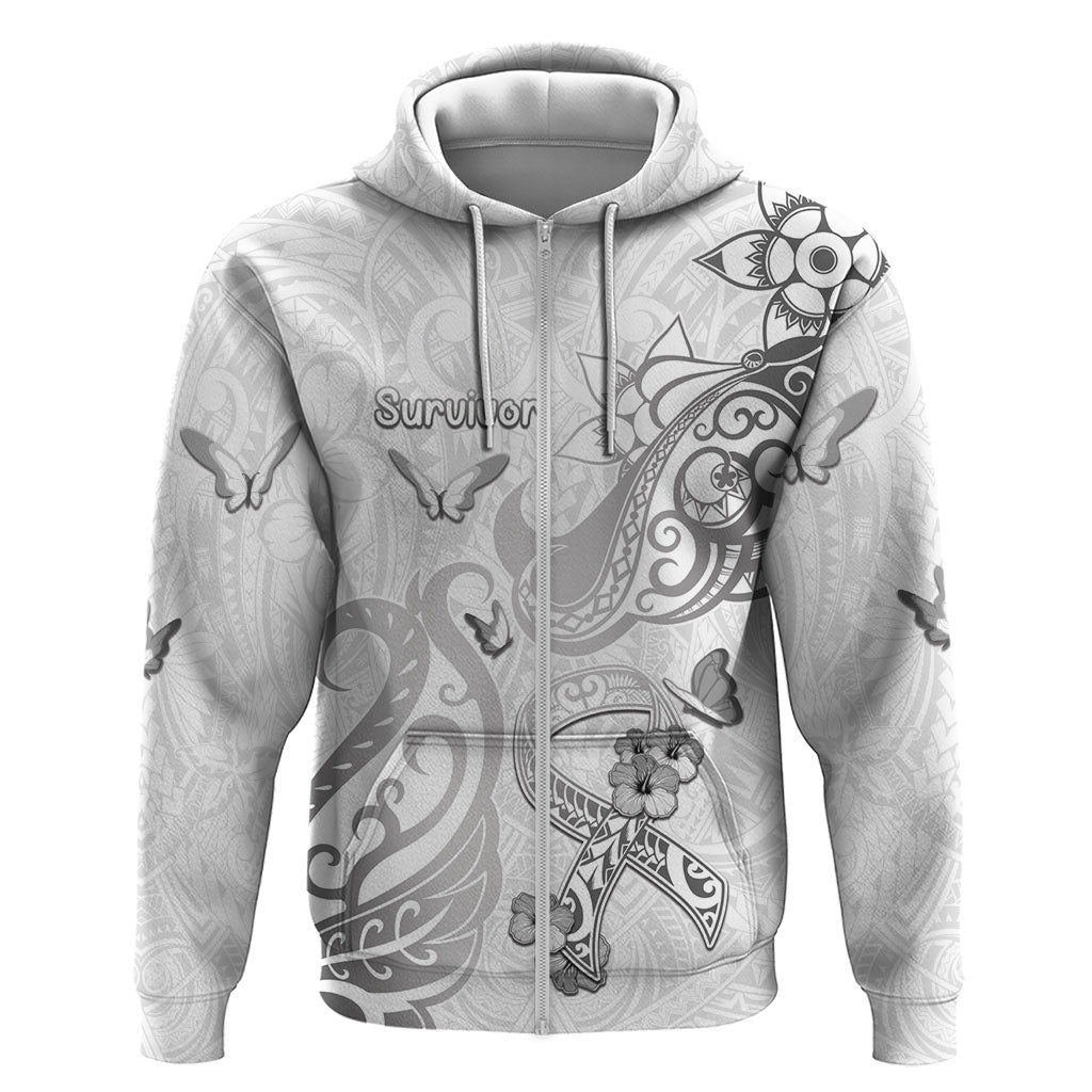 Personalised Brain Cancer Support Zip Hoodie Ribbon Polynesian Pattern