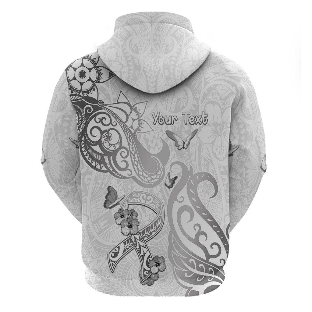 Personalised Brain Cancer Support Zip Hoodie Ribbon Polynesian Pattern