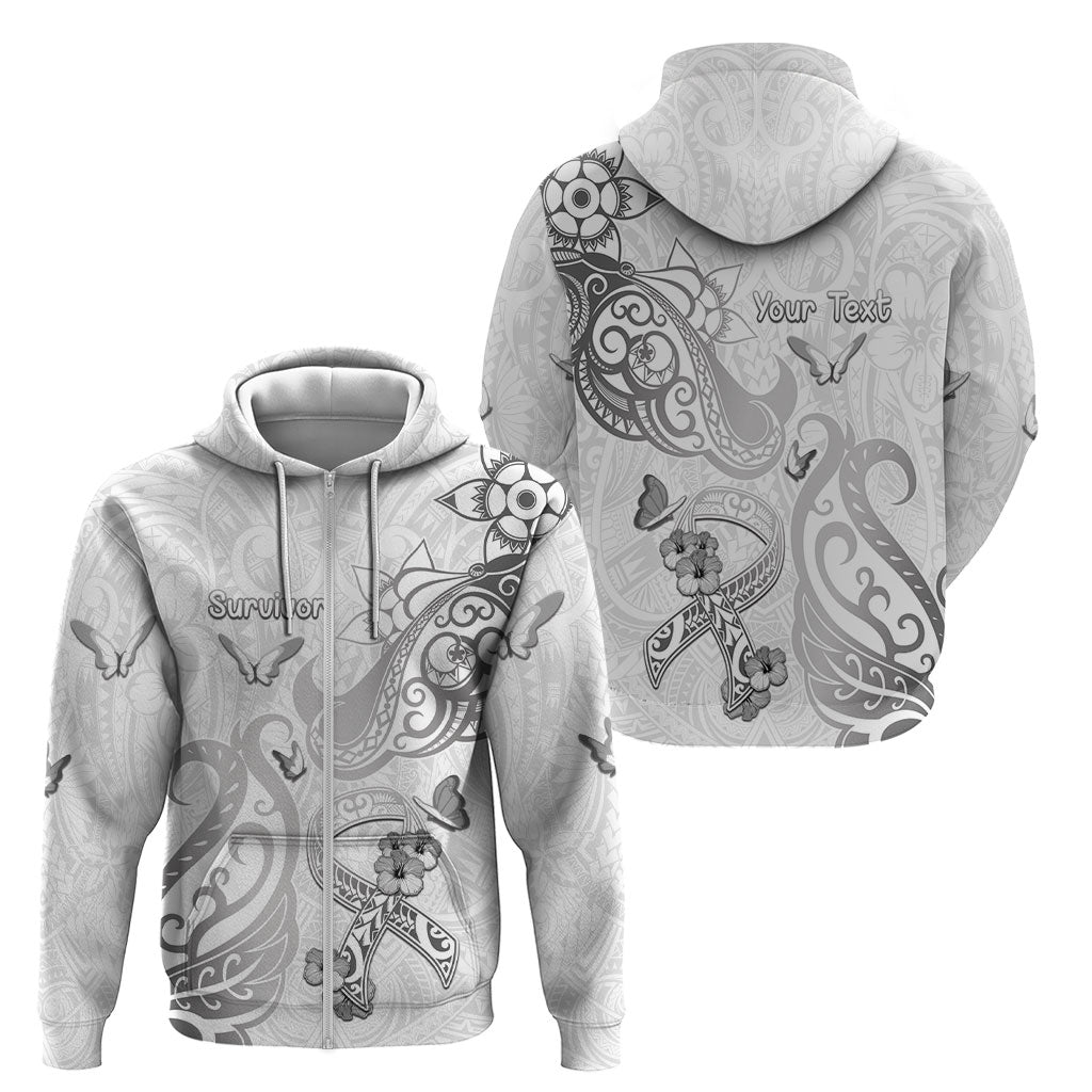 Personalised Brain Cancer Support Zip Hoodie Ribbon Polynesian Pattern