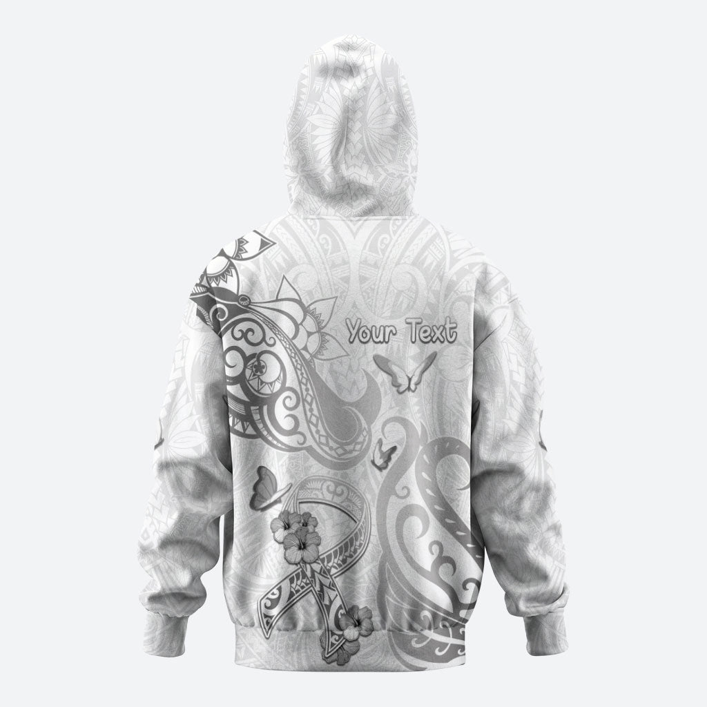 Personalised Brain Cancer Support Zip Hoodie Ribbon Polynesian Pattern