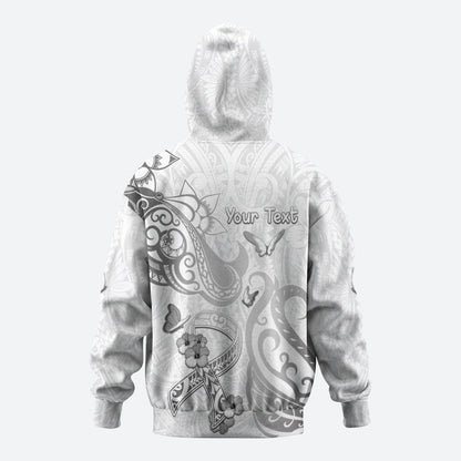 Personalised Brain Cancer Support Zip Hoodie Ribbon Polynesian Pattern