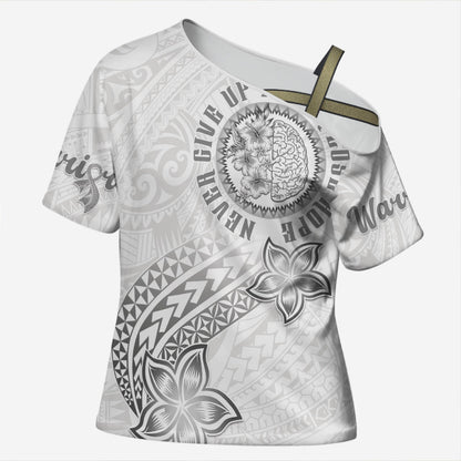 Brain Cancer Warrior Cross Shoulder Shirt Never Give Up