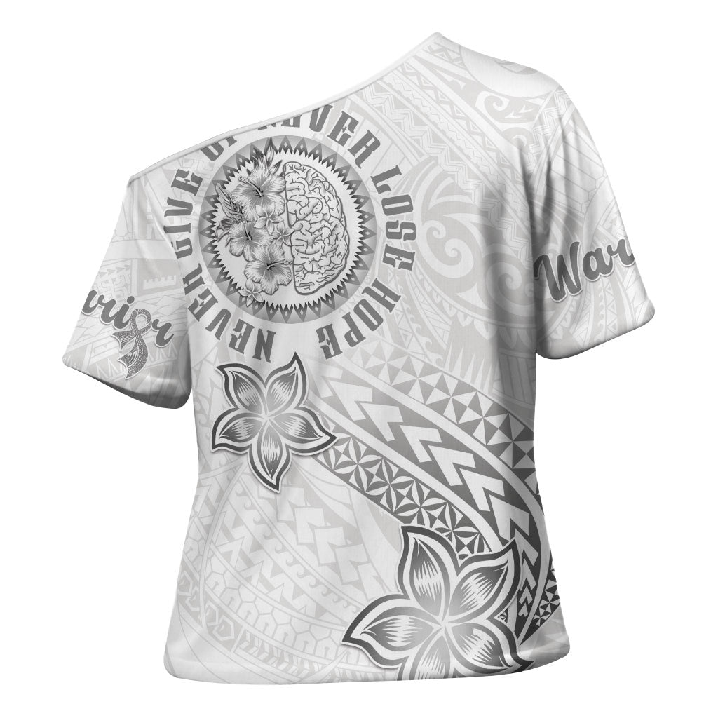 Brain Cancer Warrior Cross Shoulder Shirt Never Give Up
