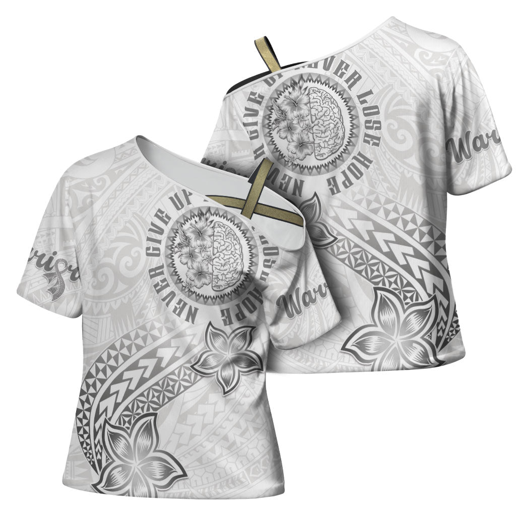 Brain Cancer Warrior Cross Shoulder Shirt Never Give Up