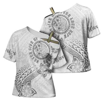 Brain Cancer Warrior Cross Shoulder Shirt Never Give Up