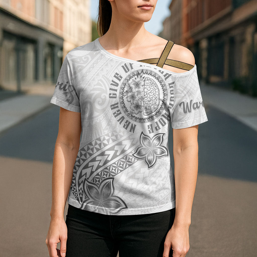 Brain Cancer Warrior Cross Shoulder Shirt Never Give Up