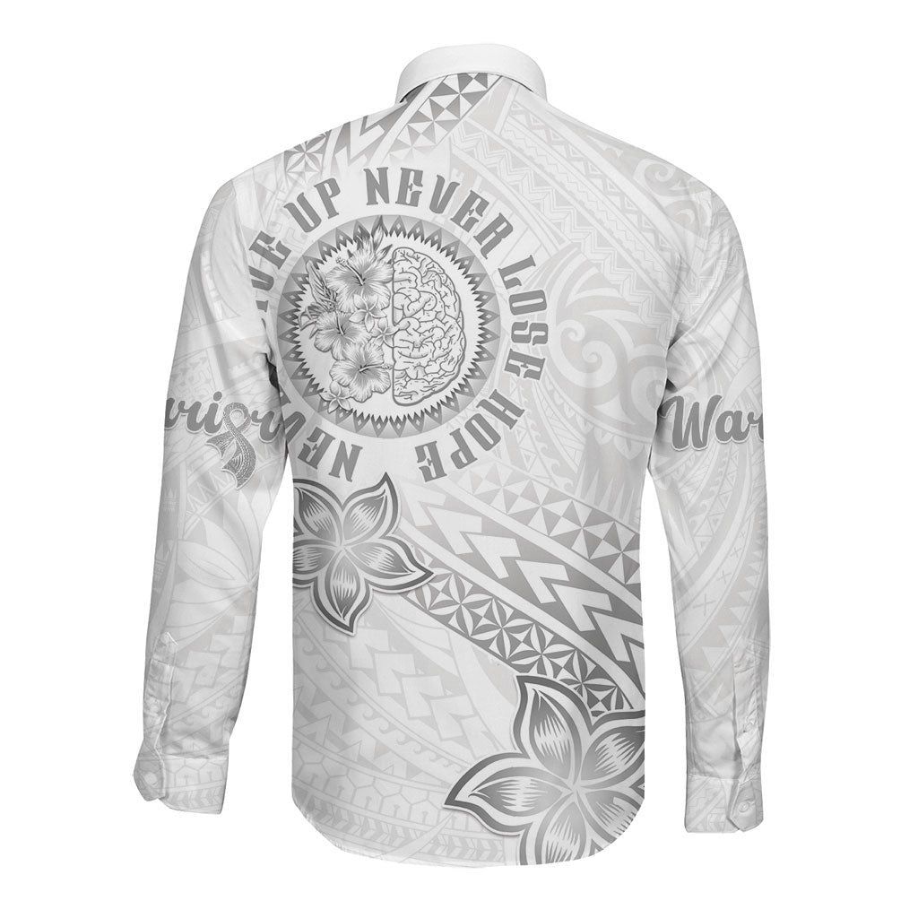 Brain Cancer Warrior Long Sleeve Button Shirt Never Give Up