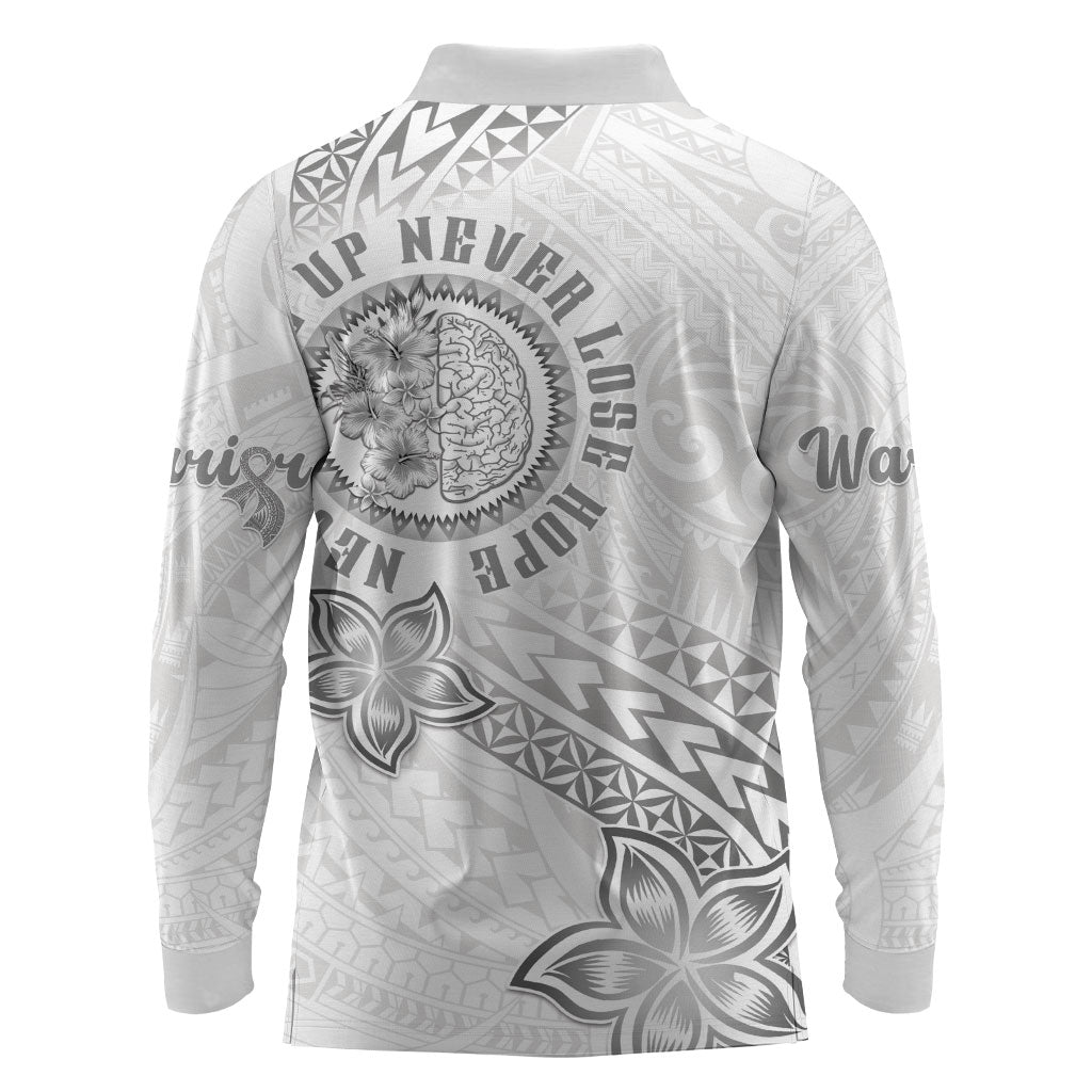 Brain Cancer Warrior Long Sleeve Polo Shirt Never Give Up