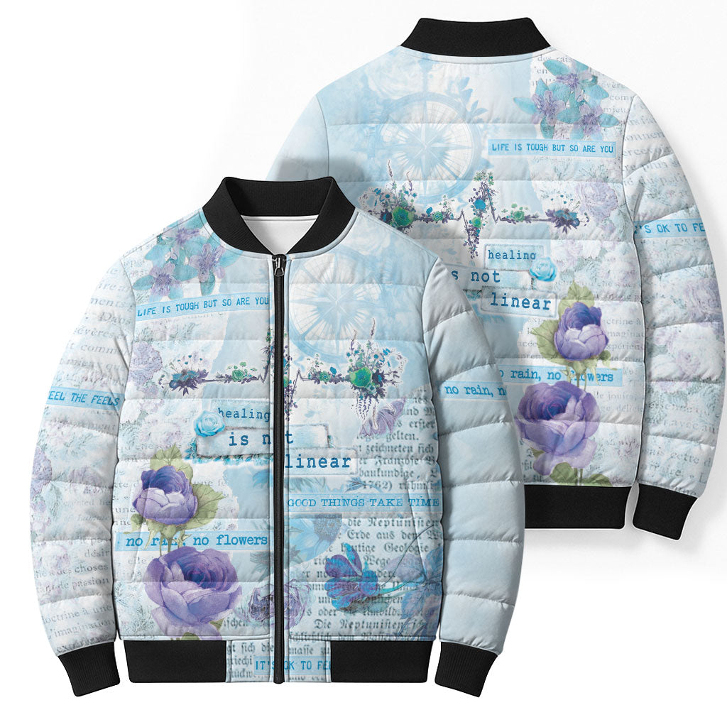 Mental Health Bomber Puffer Jacket Healing Is Not Linear