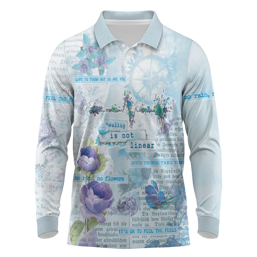 Mental Health Long Sleeve Polo Shirt Healing Is Not Linear