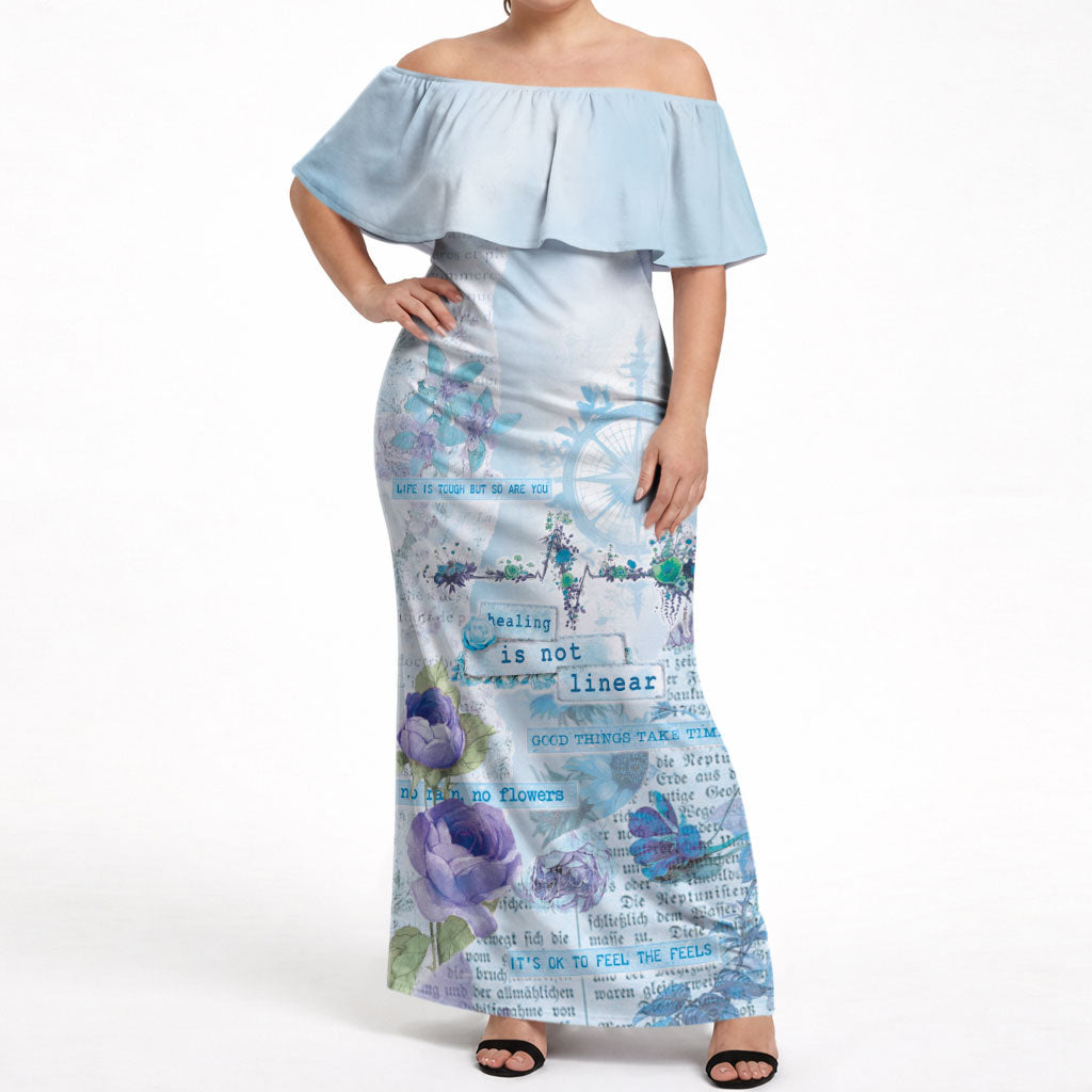 Mental Health Off Shoulder Maxi Dress Healing Is Not Linear