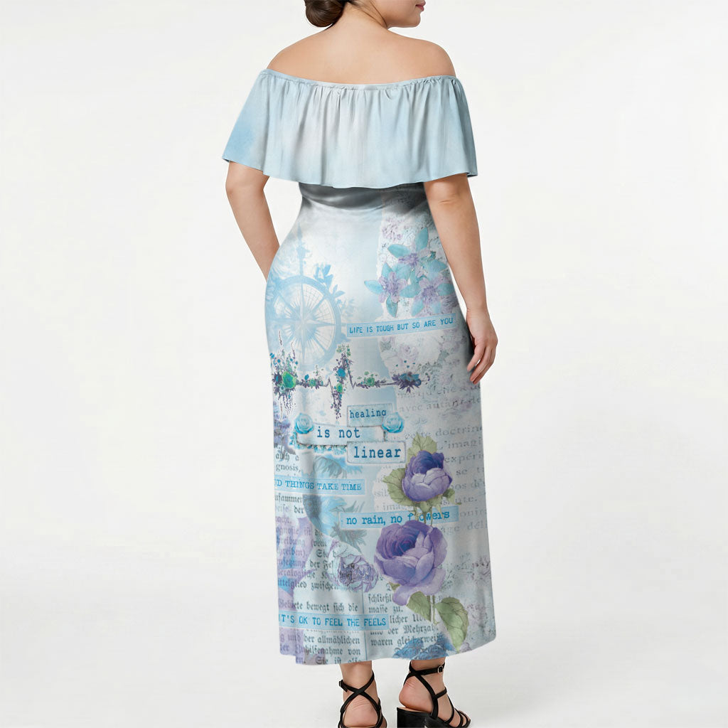 Mental Health Off Shoulder Maxi Dress Healing Is Not Linear
