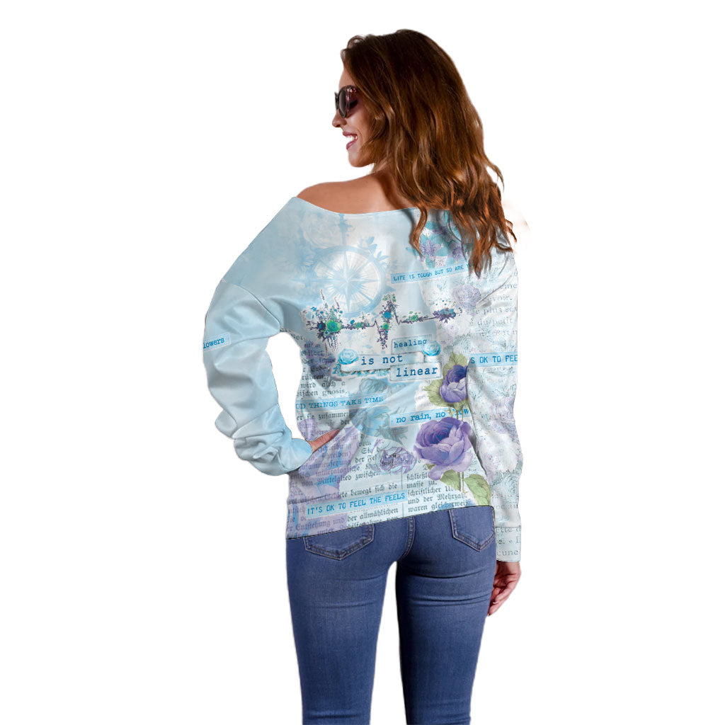 Mental Health Off Shoulder Sweater Healing Is Not Linear