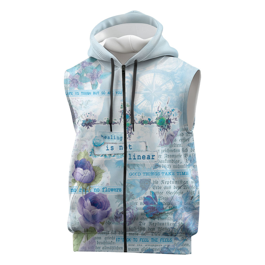 Mental Health Sleeveless Zip Hoodie Healing Is Not Linear