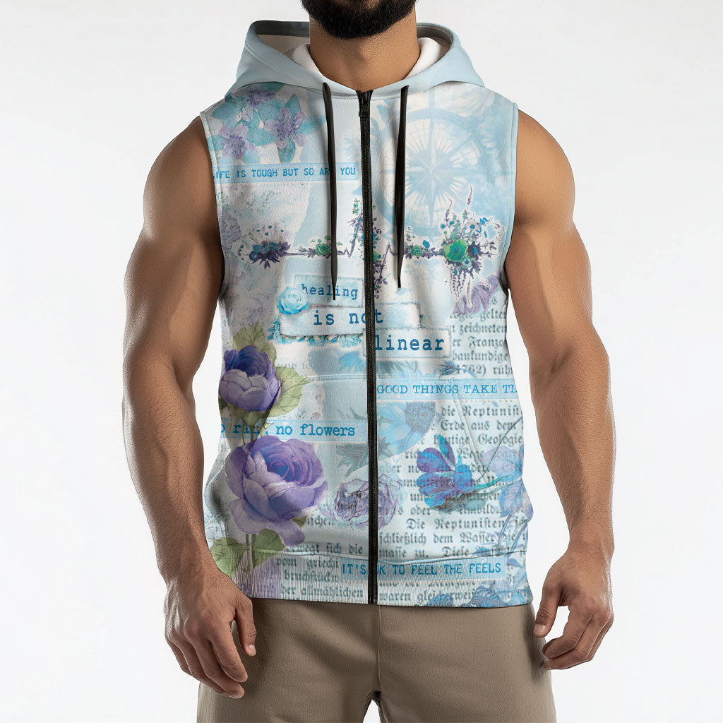 Mental Health Sleeveless Zip Hoodie Healing Is Not Linear