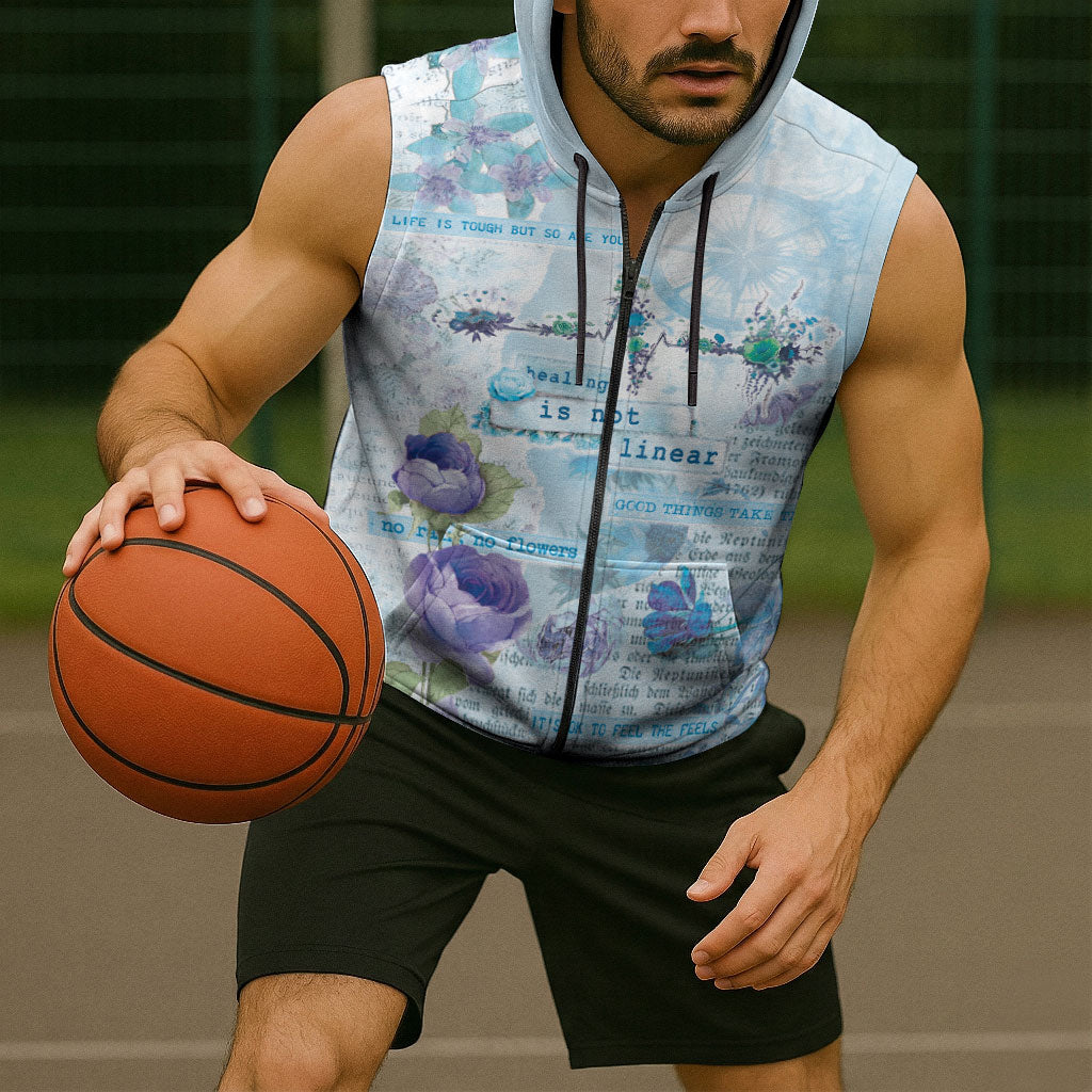 Mental Health Sleeveless Zip Hoodie Healing Is Not Linear