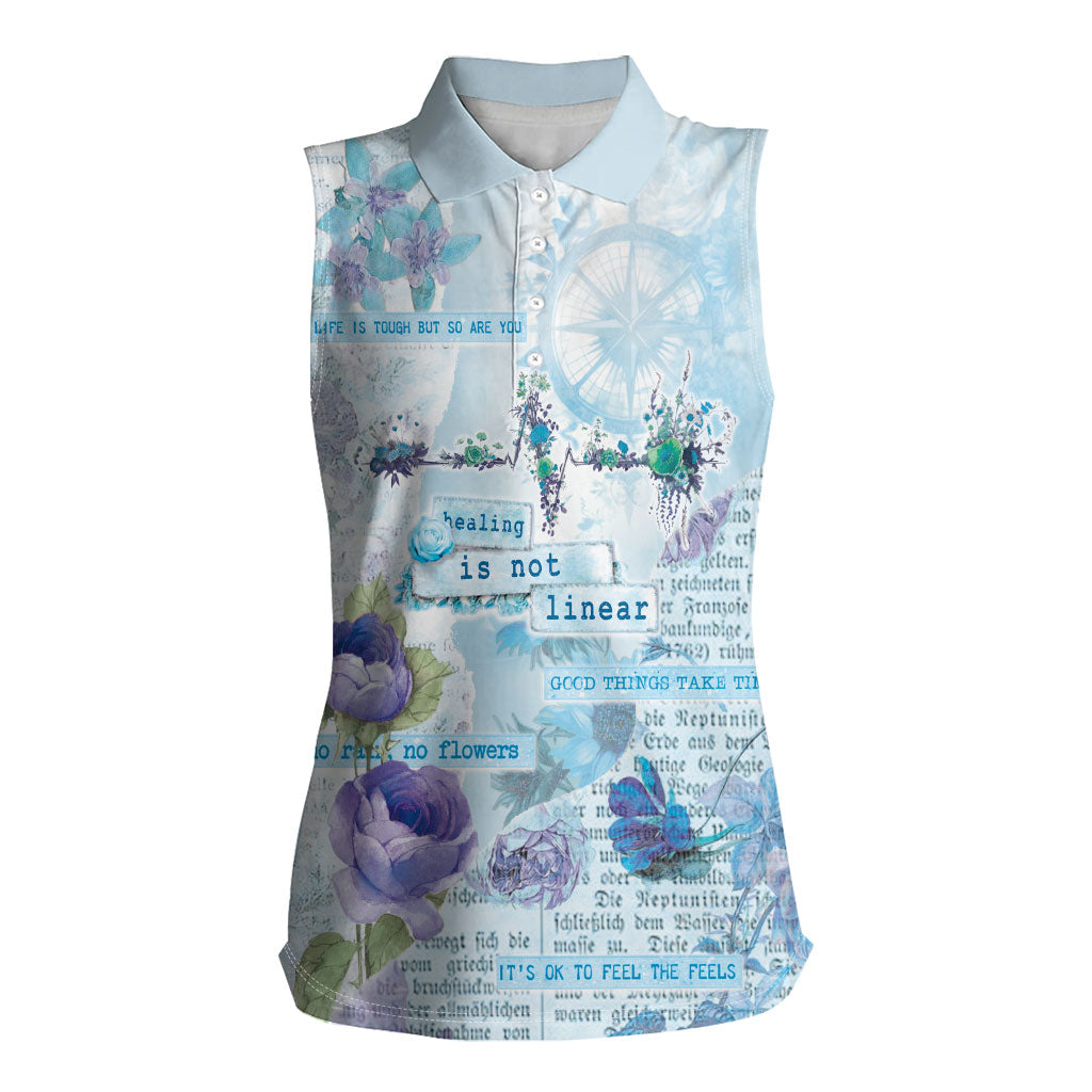 Mental Health Women Sleeveless Polo Shirt Healing Is Not Linear
