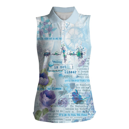 Mental Health Women Sleeveless Polo Shirt Healing Is Not Linear