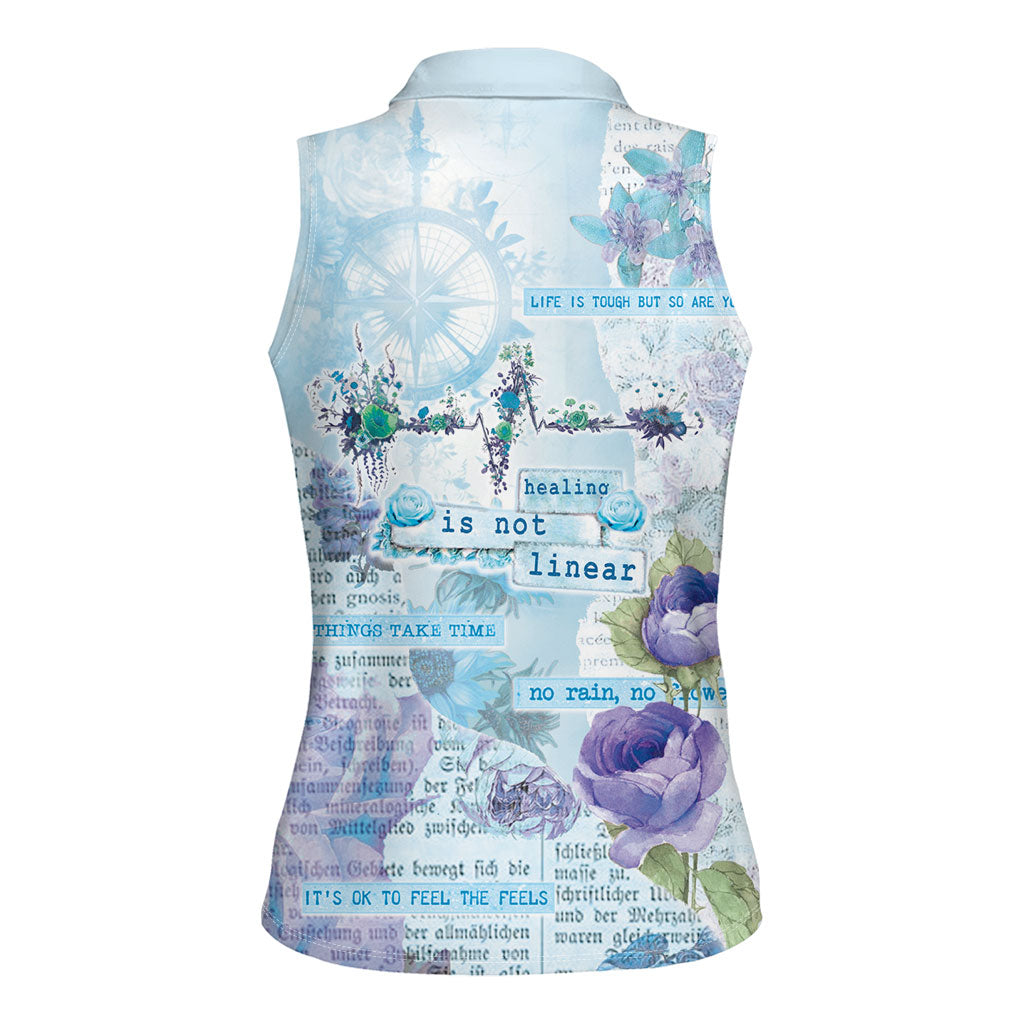 Mental Health Women Sleeveless Polo Shirt Healing Is Not Linear