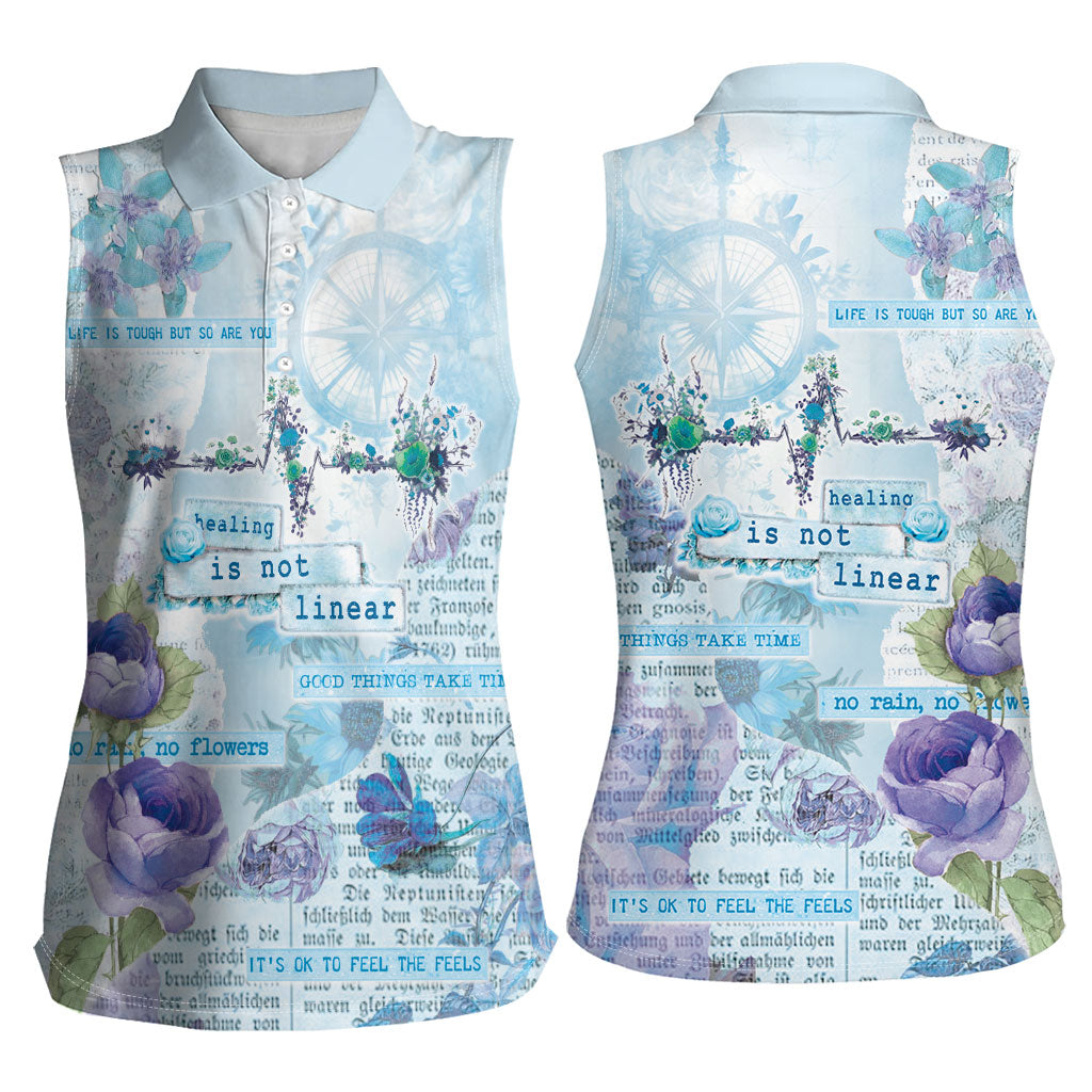 Mental Health Women Sleeveless Polo Shirt Healing Is Not Linear