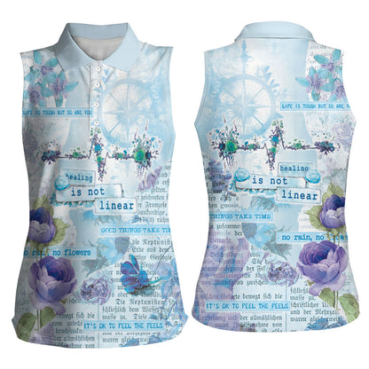 Mental Health Women Sleeveless Polo Shirt Healing Is Not Linear