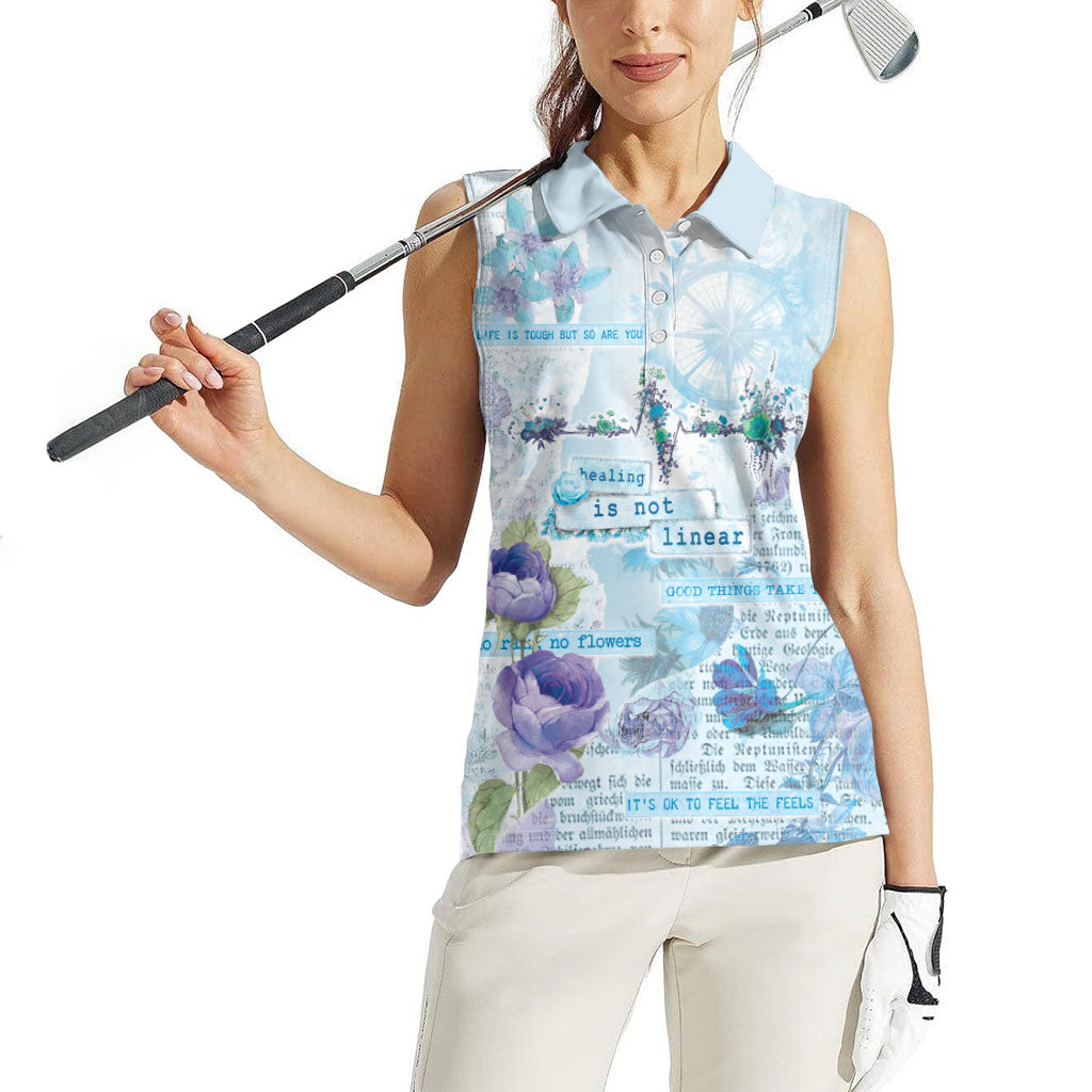 Mental Health Women Sleeveless Polo Shirt Healing Is Not Linear