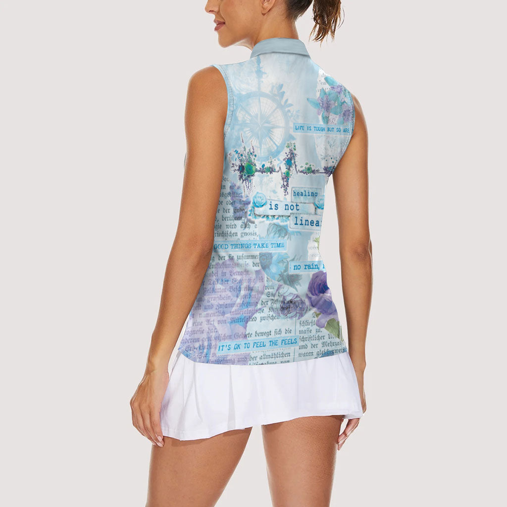 Mental Health Women Sleeveless Polo Shirt Healing Is Not Linear