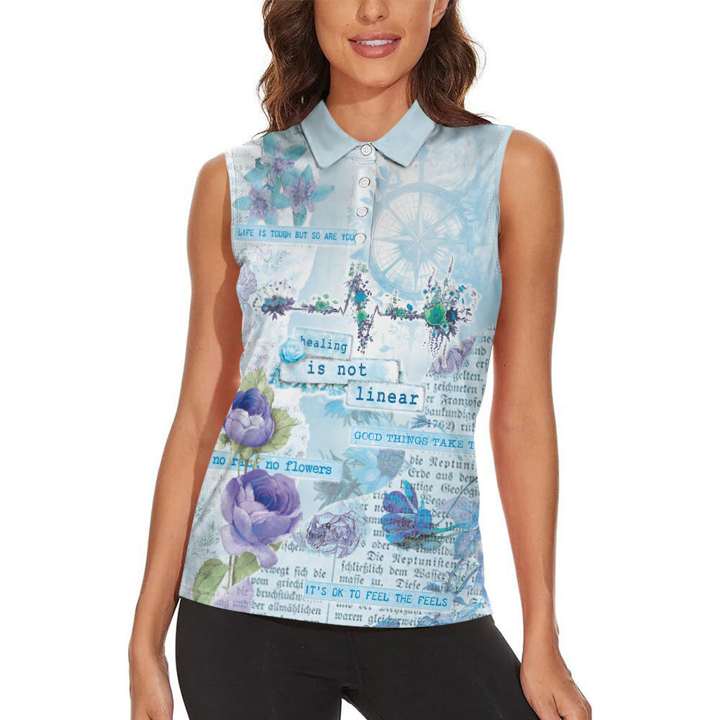 Mental Health Women Sleeveless Polo Shirt Healing Is Not Linear