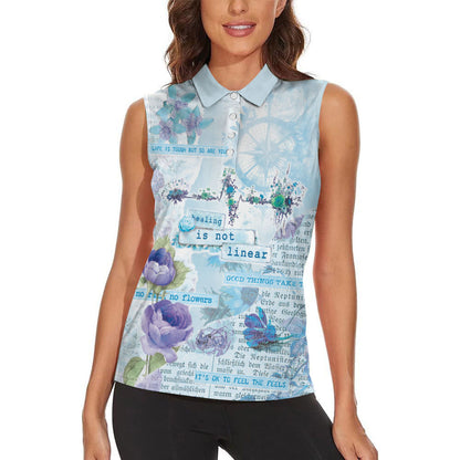 Mental Health Women Sleeveless Polo Shirt Healing Is Not Linear