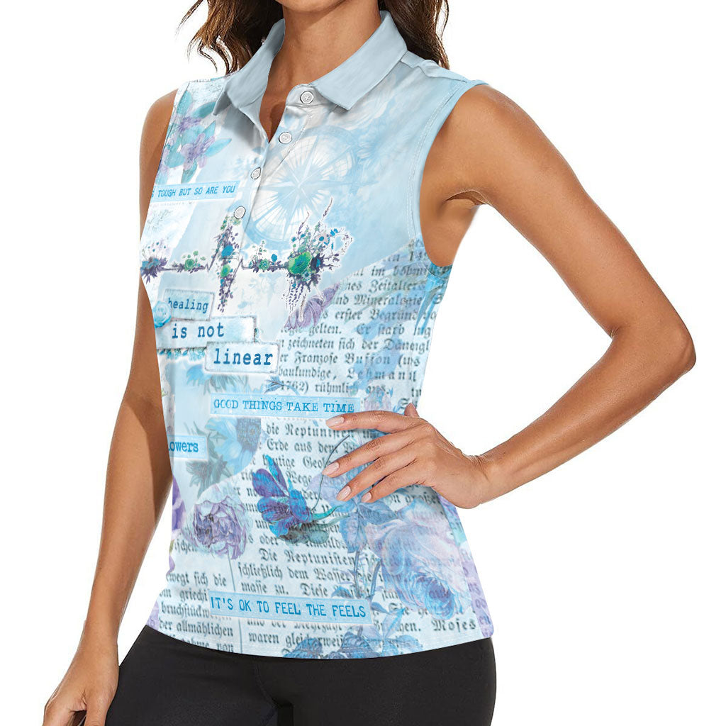 Mental Health Women Sleeveless Polo Shirt Healing Is Not Linear