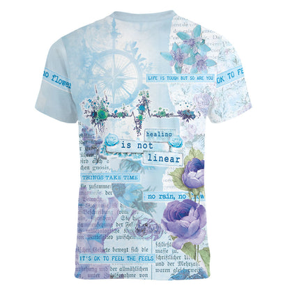 Mental Health Women V-Neck T-Shirt Healing Is Not Linear
