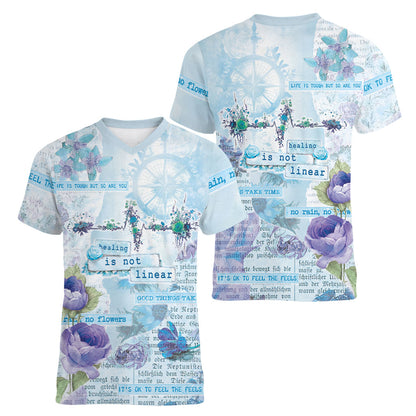 Mental Health Women V-Neck T-Shirt Healing Is Not Linear