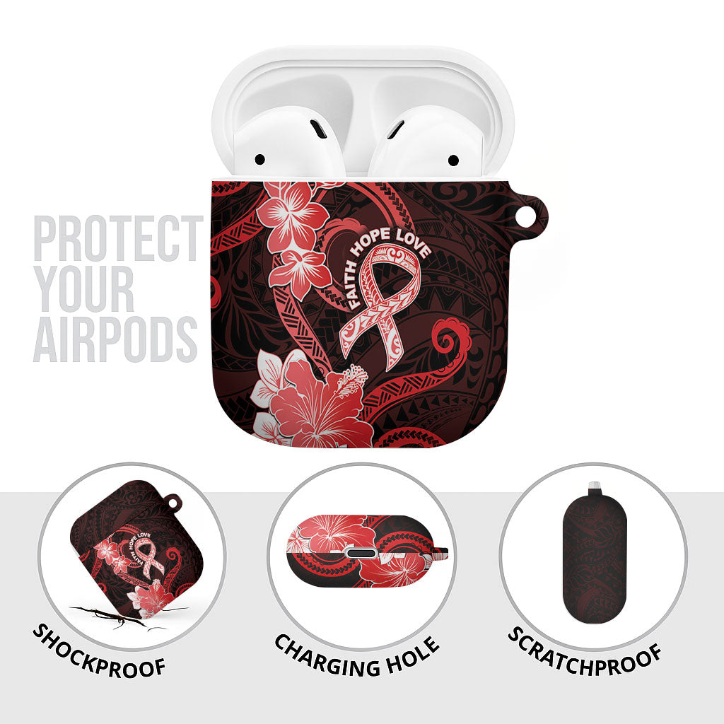 Heart Health Support AirPods Case Warrior Wears Red Polynesian Style