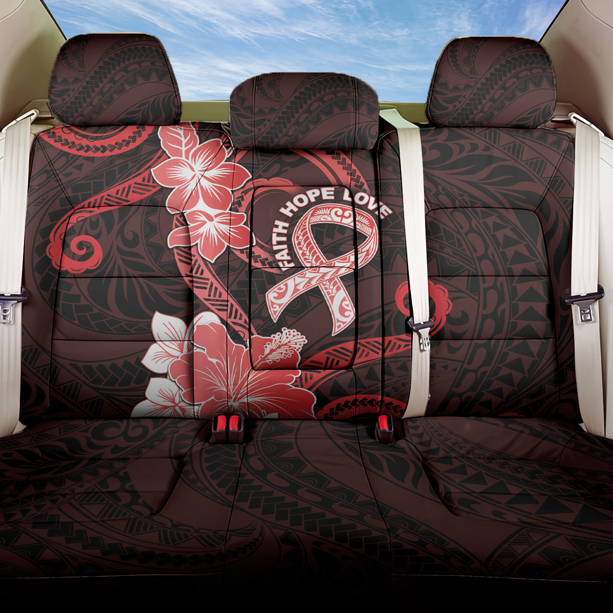 Heart Health Support Back Car Seat Cover Warrior Wears Red Polynesian Style