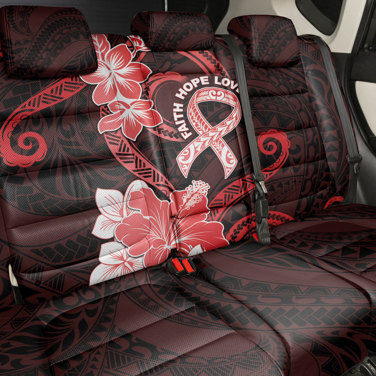 Heart Health Support Back Car Seat Cover Warrior Wears Red Polynesian Style