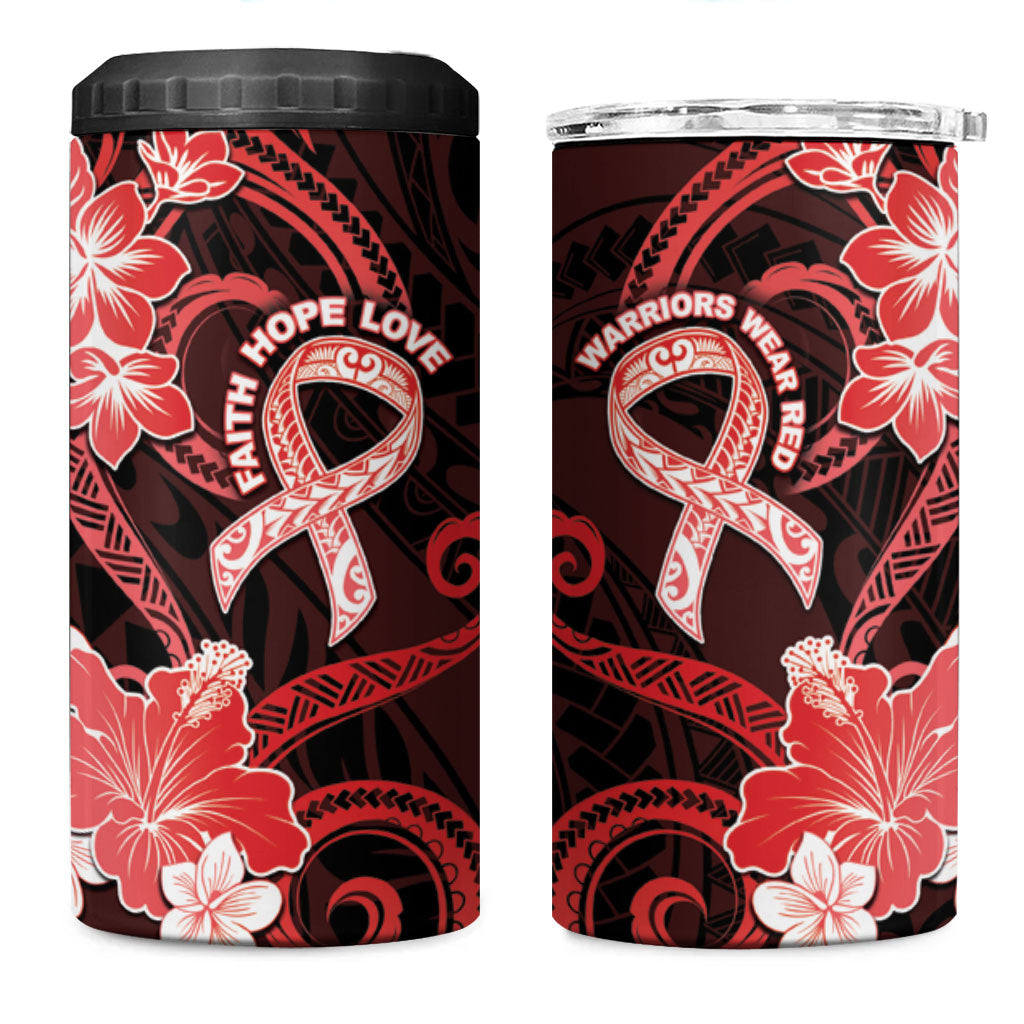 Heart Health Support 4 in 1 Can Cooler Tumbler Warrior Wears Red Polynesian Style
