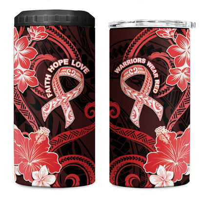 Heart Health Support 4 in 1 Can Cooler Tumbler Warrior Wears Red Polynesian Style
