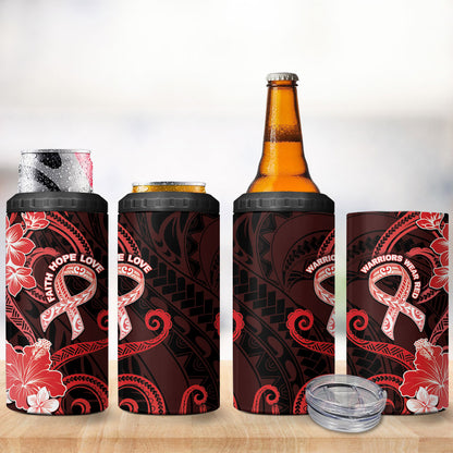 Heart Health Support 4 in 1 Can Cooler Tumbler Warrior Wears Red Polynesian Style