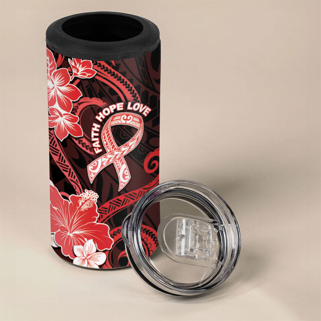 Heart Health Support 4 in 1 Can Cooler Tumbler Warrior Wears Red Polynesian Style