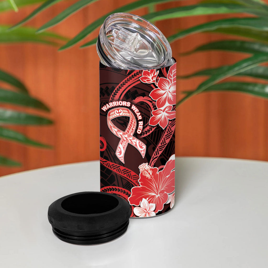 Heart Health Support 4 in 1 Can Cooler Tumbler Warrior Wears Red Polynesian Style