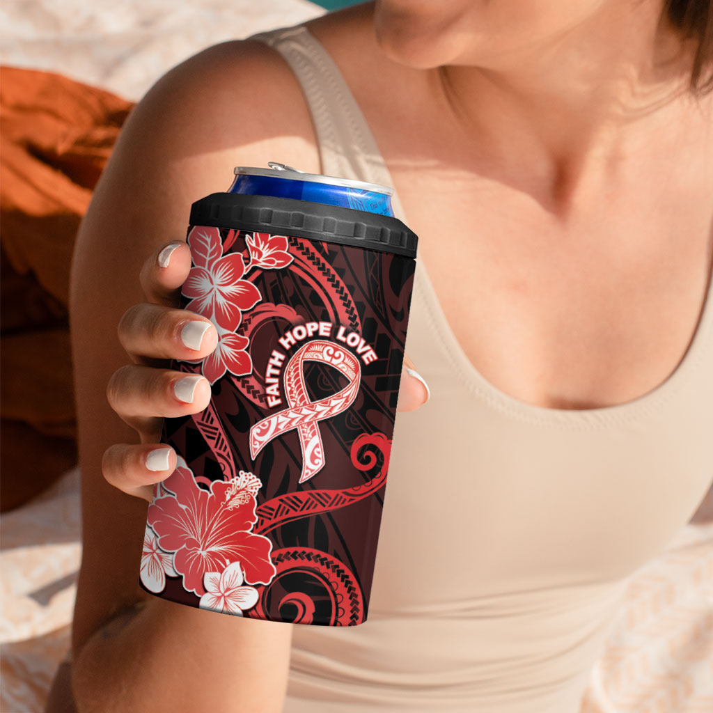 Heart Health Support 4 in 1 Can Cooler Tumbler Warrior Wears Red Polynesian Style