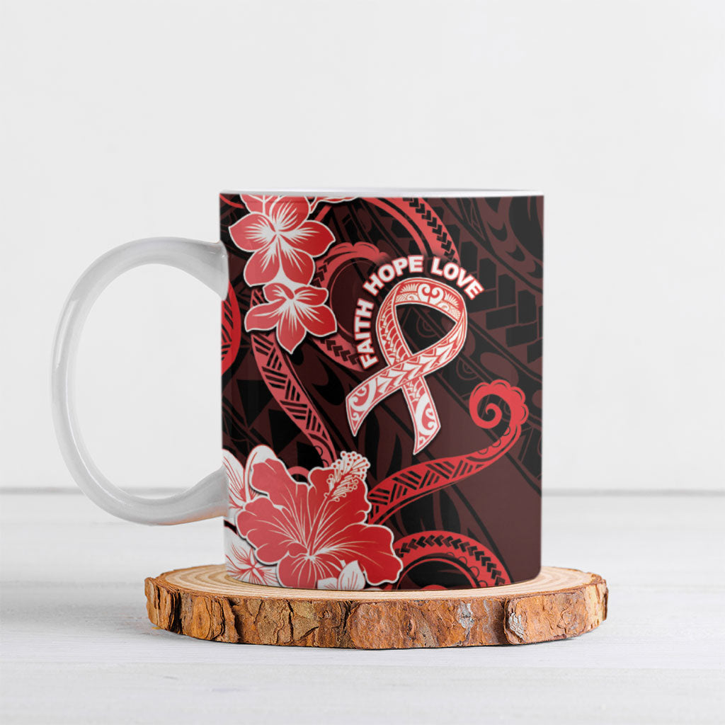 Heart Health Support Ceramic Mug Warrior Wears Red Polynesian Style