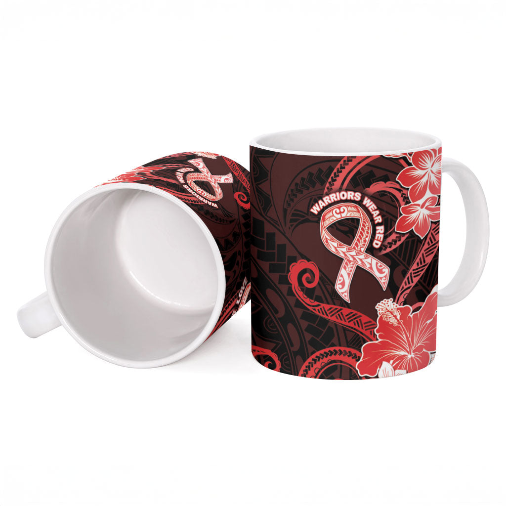 Heart Health Support Ceramic Mug Warrior Wears Red Polynesian Style