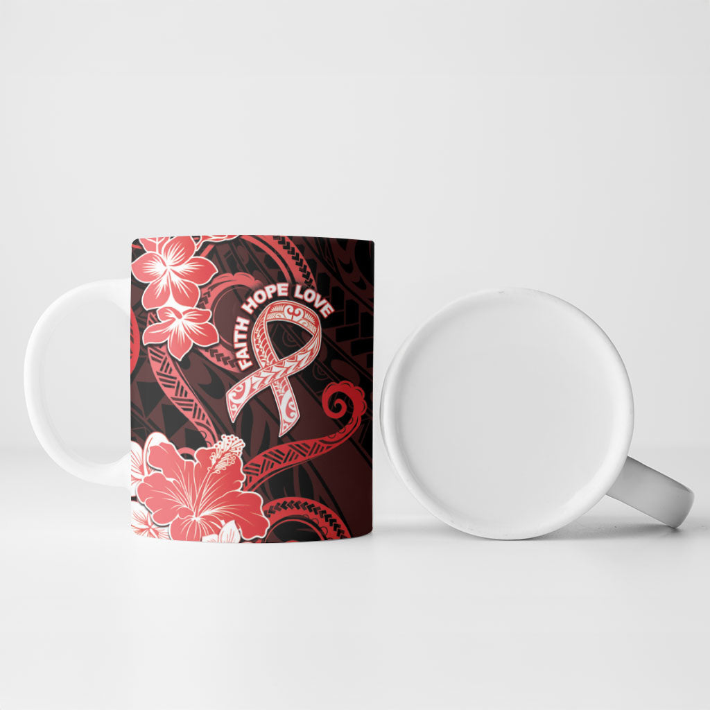 Heart Health Support Ceramic Mug Warrior Wears Red Polynesian Style
