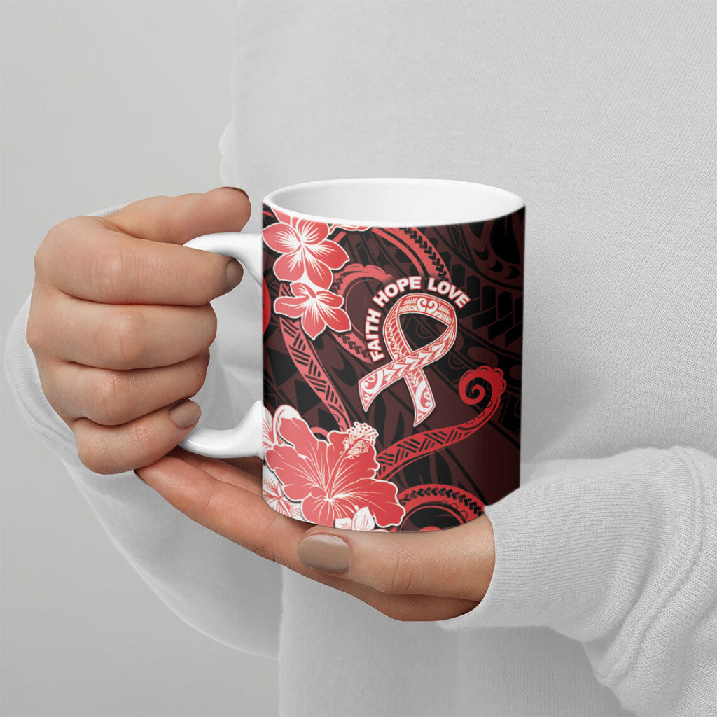 Heart Health Support Ceramic Mug Warrior Wears Red Polynesian Style