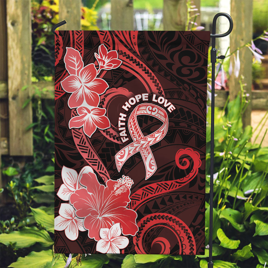 Heart Health Support Garden Flag Warrior Wears Red Polynesian Style